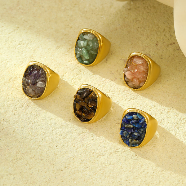 Geometric Retro Natural Stone Ring