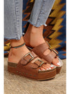 Chestnut Dual Buckle Studded Vintage Platform Slides Shoes