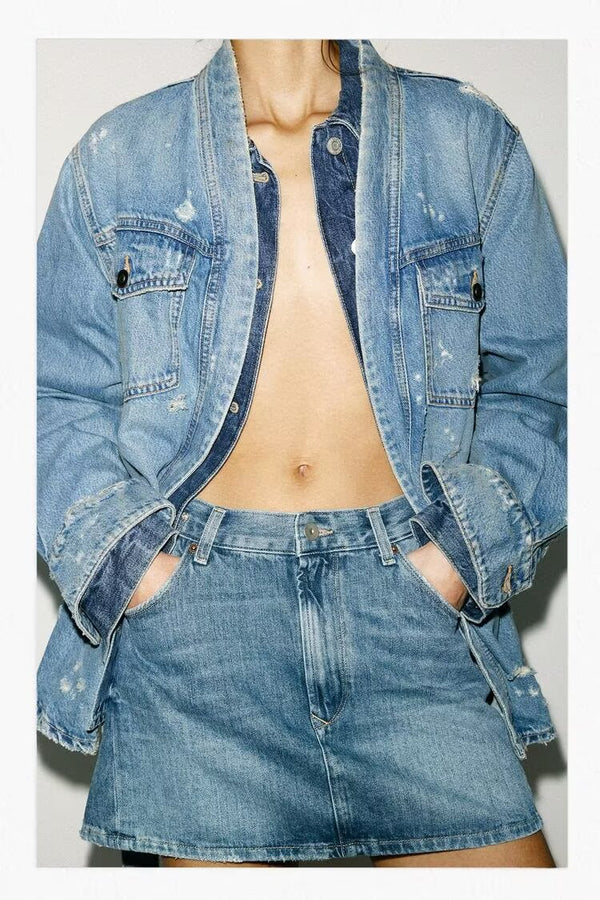 Casual Ripped Denim Shacket