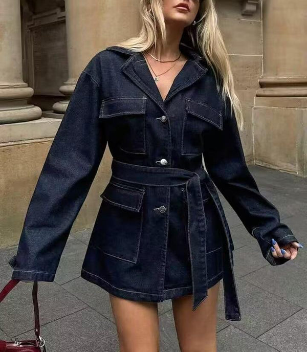Polo Collar Denim Coat