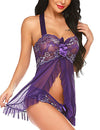 Sexy Lingerie plus Size Sexy Lace Stitching Mesh Transparent Halter Bow Ultra Short Pajamas