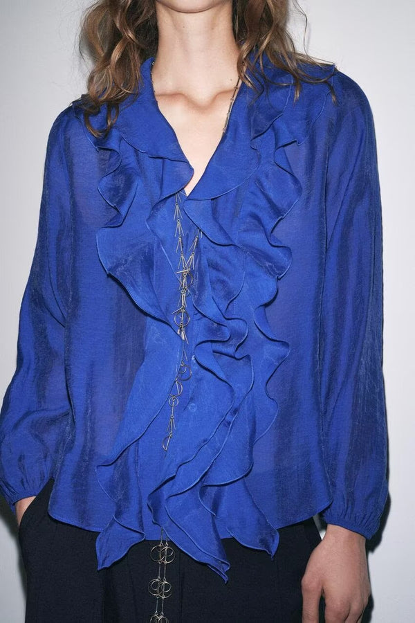 White Ruffle Long Sleeve Shirt