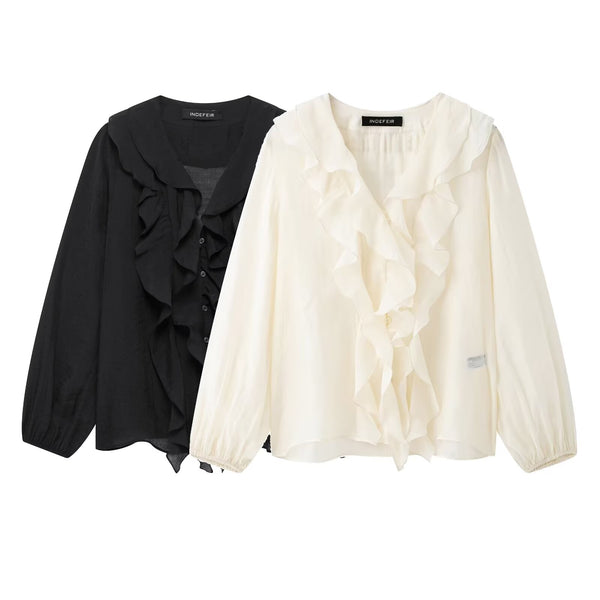 White Ruffle Long Sleeve Shirt