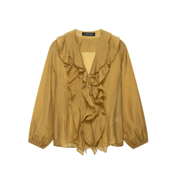White Ruffle Long Sleeve Shirt