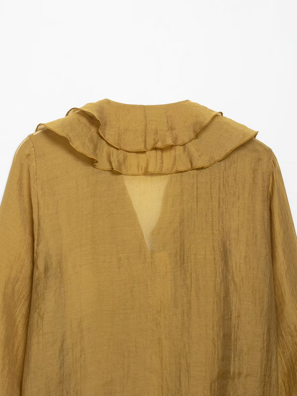 White Ruffle Long Sleeve Shirt