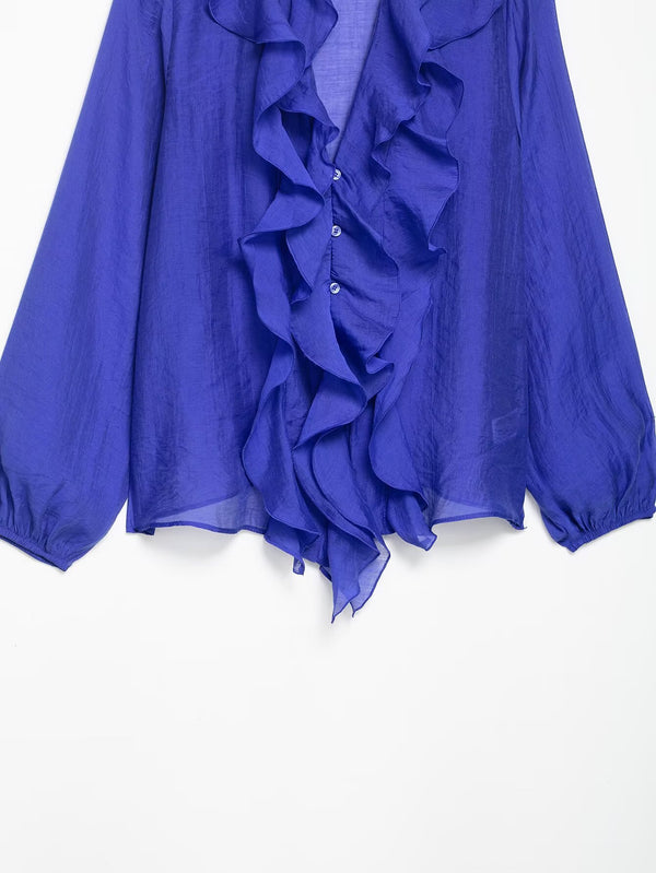White Ruffle Long Sleeve Shirt