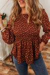 Ditsy Floral Print Boho Smocked Ruffled Peplum Blouse