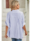 Sky Blue Stripe Dolman Sleeve Oversized Blouse