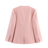 Collarless Loose Pink Blazer