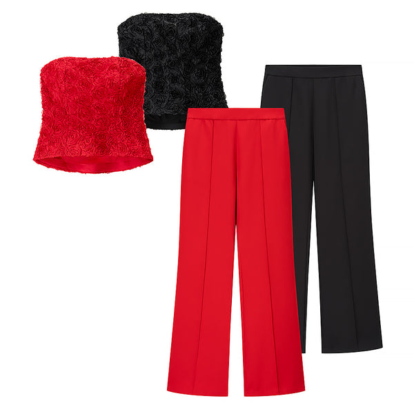 Simple Red Tube Top & Pants Set