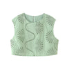 Green Stitch Hollow Out Sleeveless Skirt Set