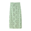 Green Stitch Hollow Out Sleeveless Skirt Set