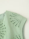 Green Stitch Hollow Out Sleeveless Skirt Set