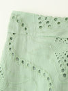 Green Stitch Hollow Out Sleeveless Skirt Set
