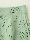 Green Stitch Hollow Out Sleeveless Skirt Set