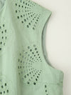 Green Stitch Hollow Out Sleeveless Skirt Set