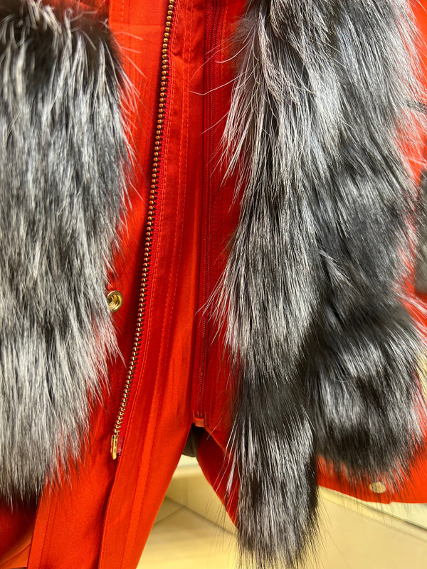 Genuine Silver Fox Fur Rabbit Fur Insulated Parka