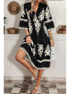 Black Print 3/4 Sleeve Loose Midi Dress