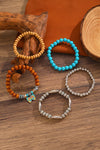 Silvery Boho Butterfly Pendant Beaded Bracelet Set