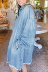 Beau Blue Washed Raw Hem Denim Shirt Dress