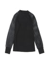 Black Basic Crew Neck Dressy Striped Mesh Long Sleeve Top