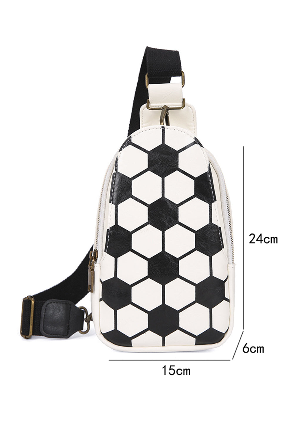 Black Football Pattern PU Leather Zipped Crossbody Bag