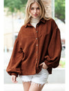 Coffee Corduroy Button Up Lantern Sleeve Jacket