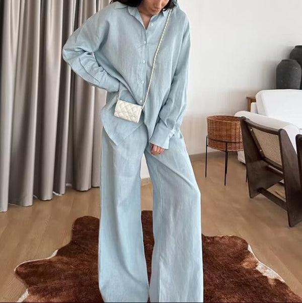 Simple Solid Shirt & Straight Leg Pants