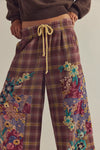 Plaid Baggy Floral Pants