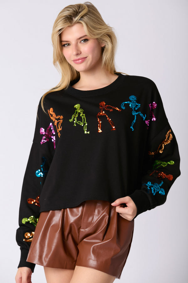 Halloween Skeleton Sequined Top