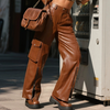 Multi Pocket Leather Retro Pants
