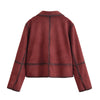 Contrast Suede Leather Jacket Coat