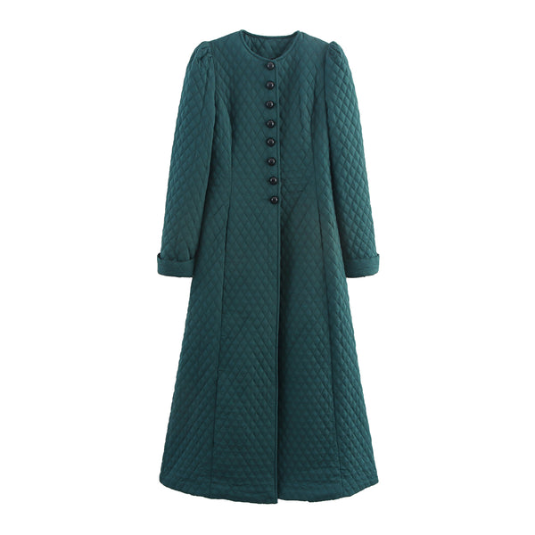 Diamond Plaid Quilted Padded Coat