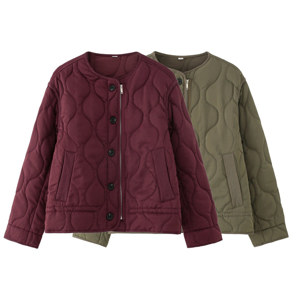 Women Clothing Autumn Winter round Neck Long Sleeve Loose Warm Cotton Clothing Cotton Coat Jacket Coat