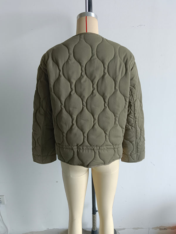 Women Clothing Autumn Winter round Neck Long Sleeve Loose Warm Cotton Clothing Cotton Coat Jacket Coat