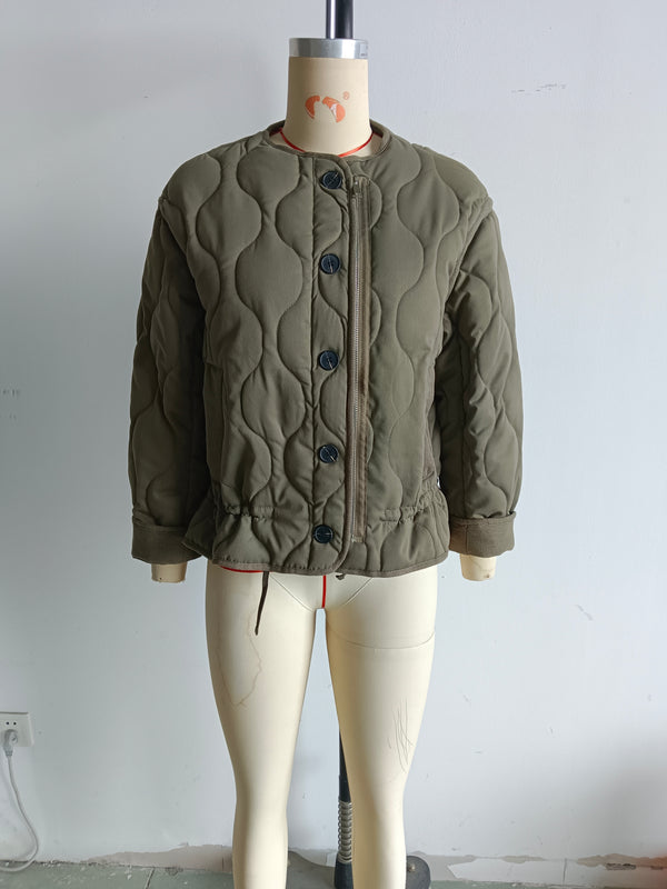 Women Clothing Autumn Winter round Neck Long Sleeve Loose Warm Cotton Clothing Cotton Coat Jacket Coat