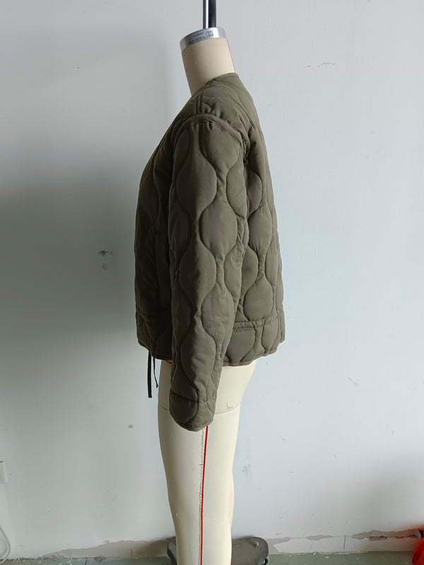 Women Clothing Autumn Winter round Neck Long Sleeve Loose Warm Cotton Clothing Cotton Coat Jacket Coat