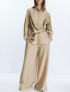 Gold Button Shirt & Stretch Waist Wide Leg Pants