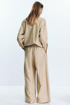 Gold Button Shirt & Stretch Waist Wide Leg Pants