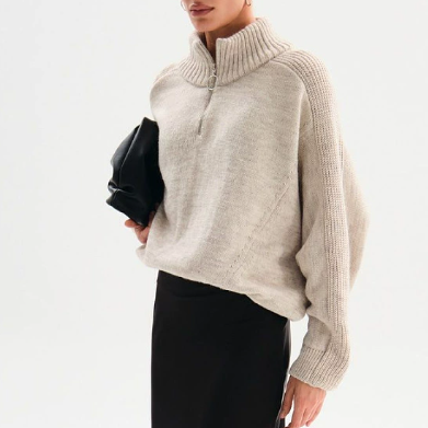 Knitted Loose Zipper Sweater Coat