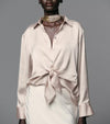 Autumn Bow Tie Texture Drape Shirt