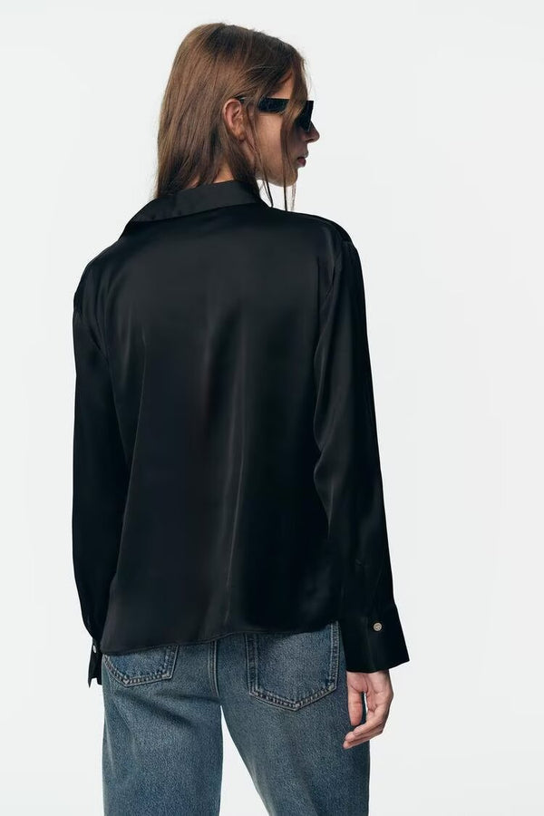 Autumn Bow Tie Texture Drape Shirt