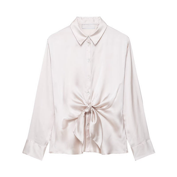Autumn Bow Tie Texture Drape Shirt