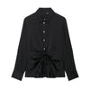 Autumn Bow Tie Texture Drape Shirt