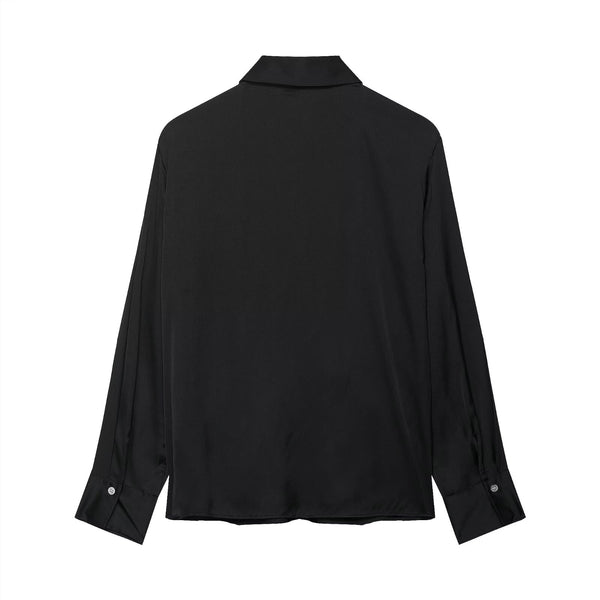 Autumn Bow Tie Texture Drape Shirt