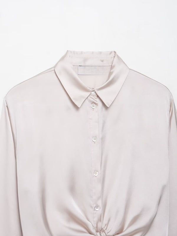 Autumn Bow Tie Texture Drape Shirt