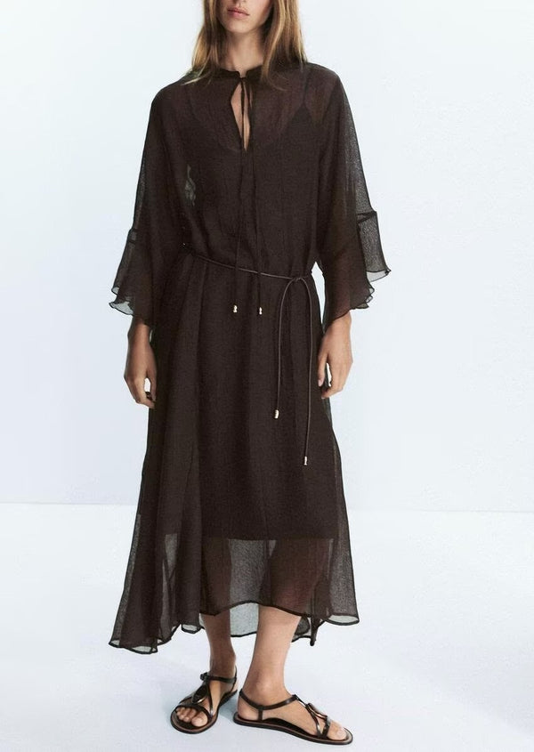 Fall Belted Mesh Dress