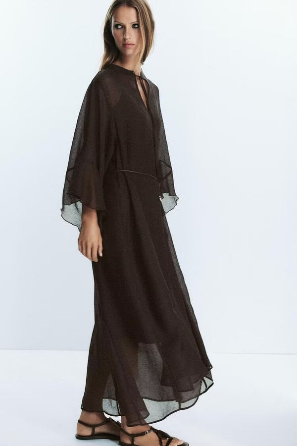 Fall Belted Mesh Dress