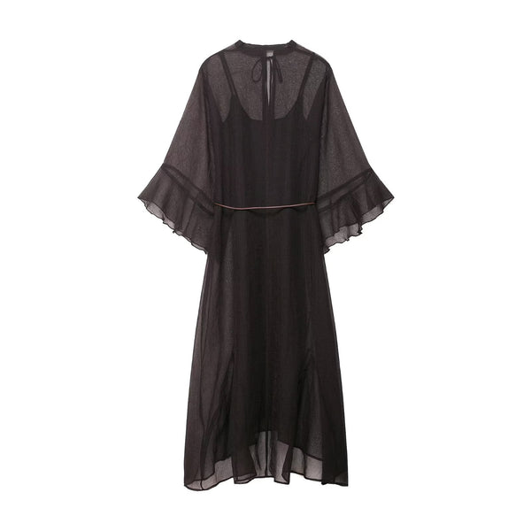 Fall Belted Mesh Dress