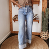 Casual Washed Out Elastic Mid Waist Straight Jeans